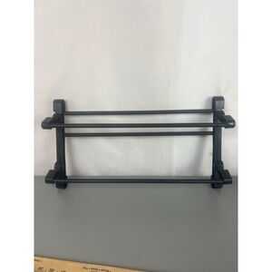 Black Wall Mounted Folding Towel Rack 3 Tier Adhesive Bathroom Storage Organizer